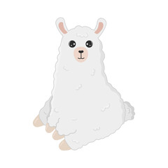 Illustration of cute cartoon alpaca isolated on white background. Print for t-shirts, posters, greeting cards, stickers, design and more. Cartoon llama