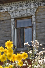old Russian window with flowers