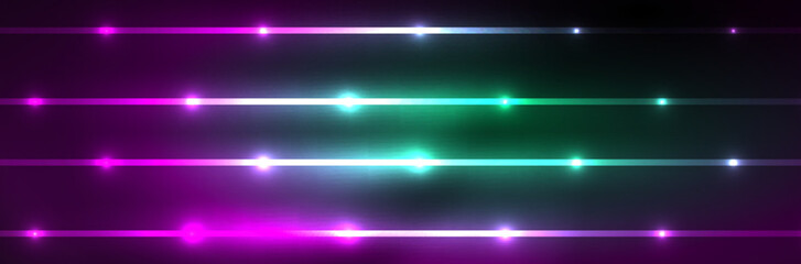 Shiny neon lights, dark abstract background with blurred magic neon light curved lines
