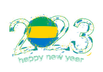2023 Year in grunge style with flag of Gabon.