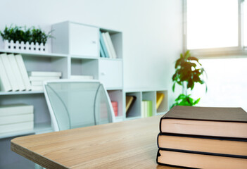 Books on the wooden table