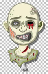Creepy zombie head on grid background