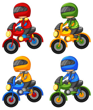 Set of motorbike racing cartoon character