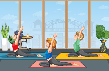 People practicing yoga exercise and meditation