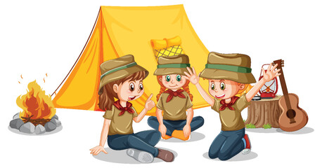 Camping kids in cartoon style