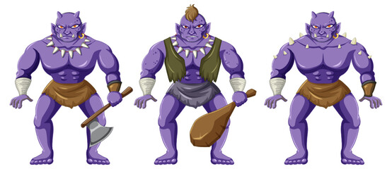 Three orc cartoon characters isolated
