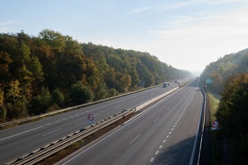 Foggy autumn morning on the highway from Prague to Brno, Czech Republic