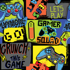 Seamless bright pattern with  joysticks. gaming cool print for boys and girls. Suitable for textiles, sportswear, web  © SokolArtStudio