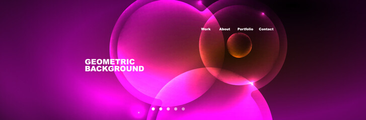 Shiny neon circles and bubbles, dark abstract background with blurred magic neon light, wallpaper design