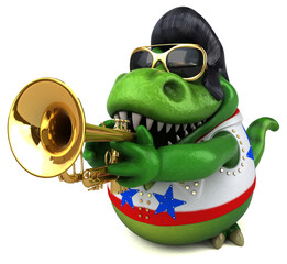 Fun 3D cartoon illustration of a Trex rocker © Julien Tromeur