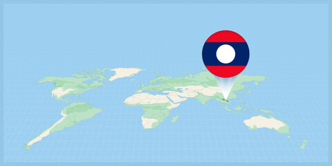 Location of Laos on the world map, marked with Laos flag pin.