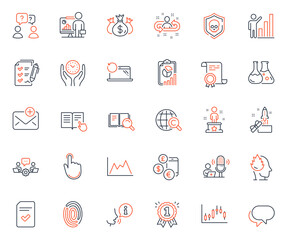 Education icons set. Included icon as Reward, Certificate and Cyber attack web elements. Recruitment, Teacher, Safe time icons. Recovery laptop, Currency rate, Report web signs. Vector