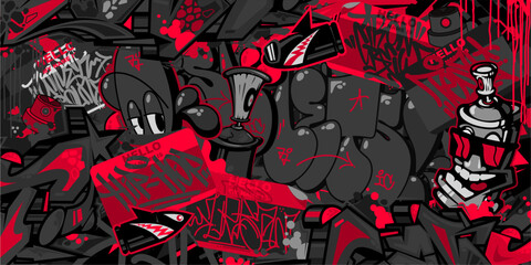 Dark Black Trendy Abstract Urban Street Art Graffiti Style Vector Illustration Background Template - obrazy, fototapety, plakaty