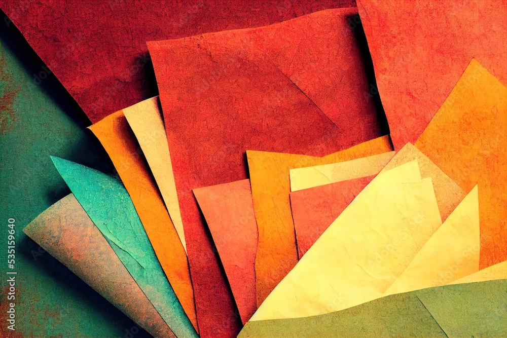 Aufkleber many colorful sheets of colored paper stacked on top of each other, a pile of papers sitting on top 