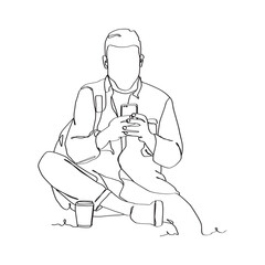 continuous line drawing of person holding smartphone, hand holding smartphone