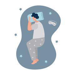 Young man sleeps on side. Vector illustration