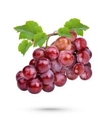 Fresh red grape with leaves isolated on white background