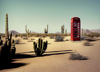 phone booth in desert cactus trees