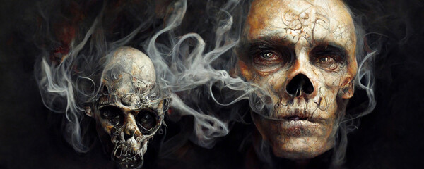Abstract, surreal, creepy skull of smoke.Digital art - obrazy, fototapety, plakaty