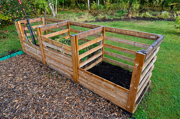 garden compost with three compartments in garden