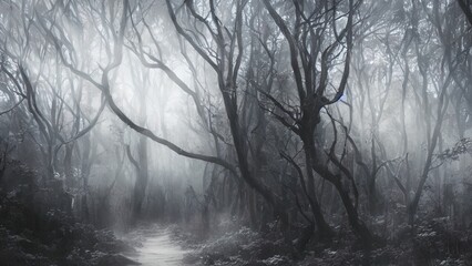 Obraz premium High mystical forest, the road to an unexpected adventure.