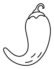 Hot chili pepper. Vegetable sketch. Thin simple outline icon. Black contour line doodle hand drawn illustration