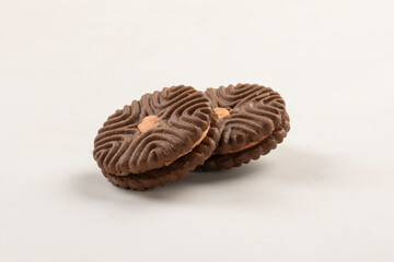Butter cookies, chocolate cookies, cream cookies, isolated on white for packaging design.