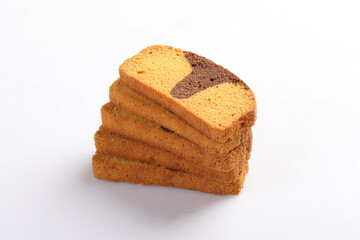 cake slice and dry cake isolated on white background