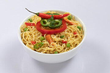 instant noodles, vegetable noodles, chicken noodles, Asian isolated on white 