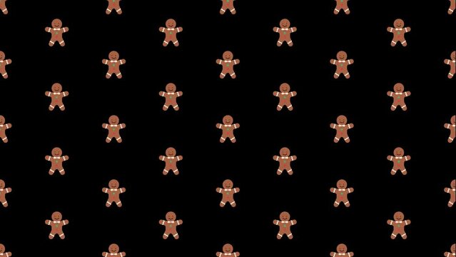 Gingerbread Man Christmas Black Animated Loop Background 4K