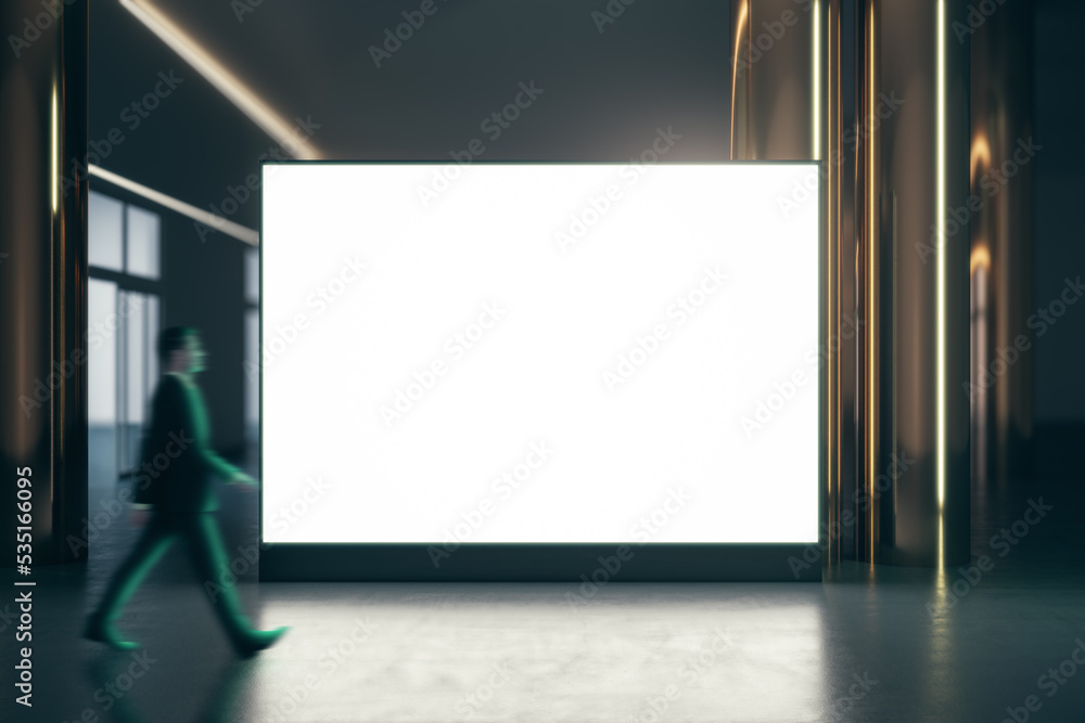 Aufkleber walking businessman by blank white illuminated big screen with place for your logo or text between g