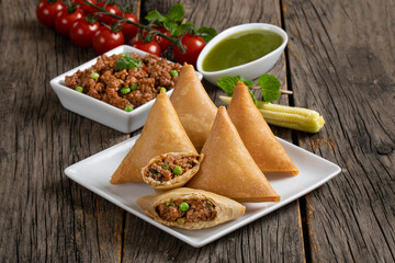 Fried indian dish samosha.Indian Delicious Deep Fried Breakfast Samosa Also Know as Samoosa...