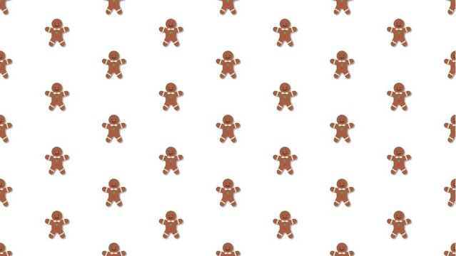 Gingerbread Man Christmas White Animated Loop Background 4K