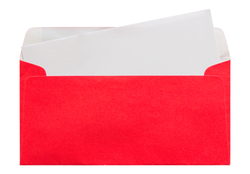 open red envelope with blank letter isolated with clipping path for mockup