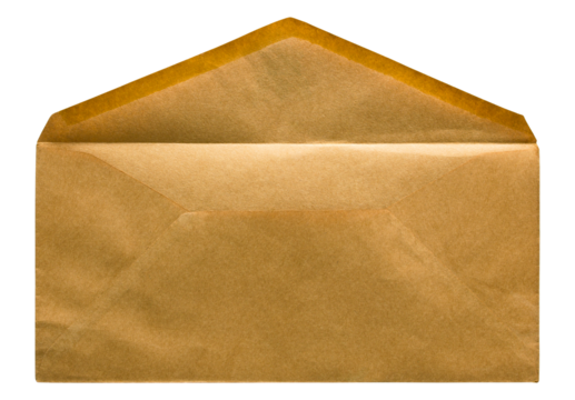 open brown envelope isolated with clipping path for mockup