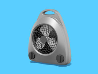 3d rendering. Realistic gray fan heater on blue background.