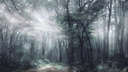 Obraz premium High mystical forest, the road to an unexpected adventure.