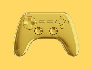 Realistic console game controller. Gold isolated icon on yellow background. 3D rendering. © photolas
