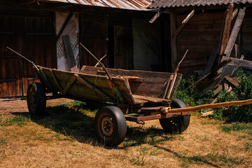 hay cart at the farm close-up