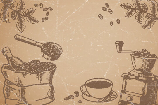 coffee sketch background brown grunge paper texture  retro style 