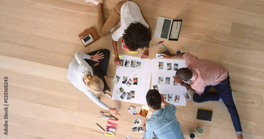 Poster creative team, collaboration and schedule planning on poster for teamwork project, web design or pho