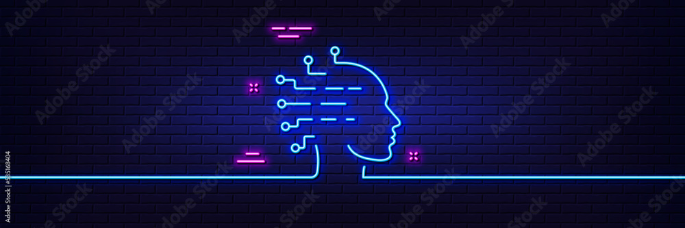 Aufkleber neon light glow effect. artificial intelligence line icon. ai head sign. robotic intellect symbol. 3