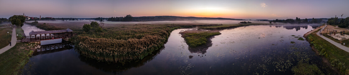 Morning fog the Suprasl River at sunrise.