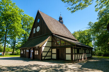 Fototapeta na wymiar Church of St. Andrew the Apostle. Village Golina in Jarocin County, Greater Poland Voivodeship.