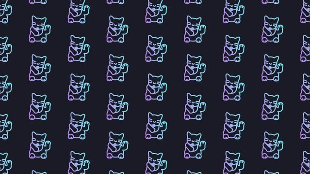 Maneki Cat Dark Blue Animated Loop Background 4K