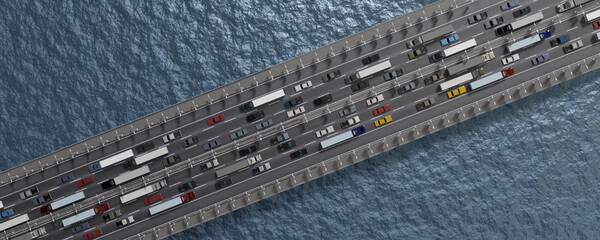 Cars on a highway, view from above - 3D illustration