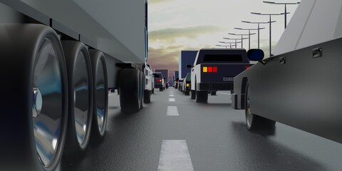 Cars on a highway - 3D illustration
