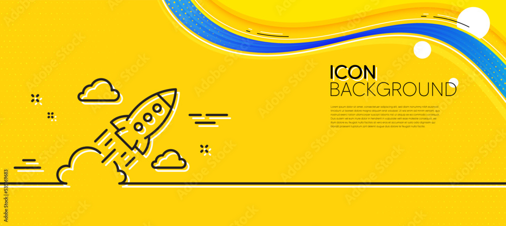Poster startup rocket line icon. abstract yellow background. launch project sign. innovation symbol. minima