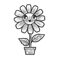 cartoon chamomile daisy flower sketch engraving raster illustration. Scratch board imitation. Black and white hand drawn image.