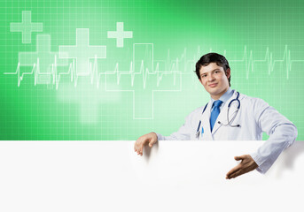 Doctor with banner